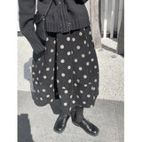 High Elastic Waist Black Dot Printed Long Casual Half-body Skirt Women Fashion Tide New Spring Autumn 2023