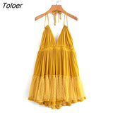 V Neck Bandage Tie Backless Sexy Mini Dress 2023 Summer Women Strap Dresses Boho Casual Beach Dress Female