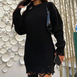 Y2K Women's Oversized Sweater Knitted Green O Neck Long Sleeve Pullover Tops Casual Party Sexy Club Sweaters Dresses