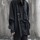 Vintage Long Sleeve Black Blouse Harajuku Women Men Shirt 2023 Autumn Korean Bandage Blusas Medium-long Tops Coat