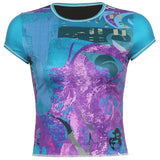 Rockmore Vintage Print Top Women Short Sleeve T-shirt Grunge Casual Basic Tee Aesthetic Streetwear E Girl O Neck T Shirt