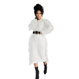 Toloer New Women's Long Tassel Edge Wool Dress-Outfit