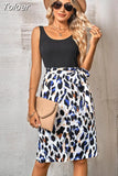 Summer Women Causal Leopard Print Mini Dress O Neck Elegant Stitching Vacation Party Vestidos Beach Outfits For