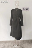 Fashion Women's A-line Dress V-neck slim Long Sleeve Single Breasted Asymmetric Black waist Dresses summer 2023 New