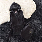 2021 Women's Brand Velvet Fabric Tracksuits Velour Female Hoodies Tops and Pants Size S -