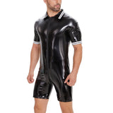 Toloer Plus Size Men's PVC Bright Leather Onesie Sexy Zipper Open Gear Onesie Leather Pants Size Accurate-Outfit