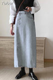 Womens Retro Jeans Skirt Chic Clothing Harajuku Streetwear Elegant A-Line Denim High Waist Long Skirt New