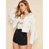 Autumn 2022 New Fashion Denim Jacket Female Short Korean Fashion Tassel Jacket Jacket-Outfit