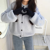 Oversize Women's Sweaters Autumn Winter Vintage buttons o Neck Cardigans Single Breasted Puff Sleeve Loose Cardigan
