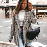 Blazers For Women Long Sleeve Plaid Coat Casual Office Lady Slim Suit Jacket 2021 Fashion Fall Winter Women's
