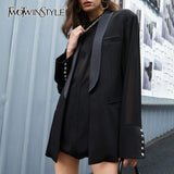 Vinatge Loose Women Blazer Notched Collar Long Sleeve Patchwork Button Suit For Female Fashion Clothing