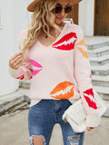 Print V-Neck Knit