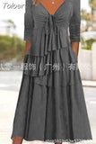 Dress Women 2023 Spring Drawstring Irregular Long Sleeve Spring Lace Up Long Dresses V-neck Boho Streetwear