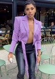Fshion Purple Leather Long Sleeve Cropped Jacket with