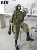 Wide Leg Pants Ruffles Big Size Two Piece Suit New Lapel Long Sleeve Black Loose Women Fashion Spring Autumn 2023
