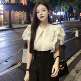 Puff Sleeve Blouse Women Sweet Peter Pan Collar White Shirts Fashion White Korean Y2k Tops 2023 Blusas Muer De