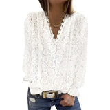 Size Loose Women For Blouses 2022 New O Neck Long Sleeve Elegant Chic Ladies Lace Shirt Tops Fashion Casual Women