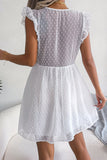 Dot Deep V Ruffle Shoulder Mini