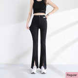 High-Stretch Women's Jeans Slit Hem Design Summer Korean Casual Streetwaear Apear Peach Hips Denim Pants Cotton HGood