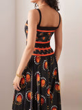 Hit Color Dresses For Women Square Collar Sleeveless High Waist Folds Patchwork Button Pullover Casual Slim Dress Female