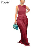 2022 New Design Sleeless Bosysuit and Tassel Pants Set Two Piece Set Fringe Wide Leg Trousers Summer Spring Matching
