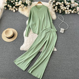 Fashion Casual Knitted Sets Winter Women Long Sleeve Irregular Pullovers+ Wide Leg Pant Loose Sweater Two Pieces