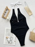 Toloer Bikini Bikini Black And White Contrast Color Bow Tie Band One-Piece Swimsuit D798RY-Outfit