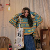 Striped Women Sweater Pullover Tops Autumn Winter Thick Loose Long-Sleeved Round Neck Harajuku Street Style Sweater