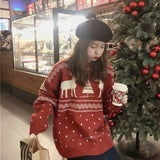 Little Dear Christmas Red Sweater for Women Loose Pullover Woman Sweaters Femme Chandails Pull