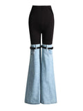 Toloer Jeans 2024 Summer New High Waist Color Splicing Show Thin Pants Personality Versatile Wide Leg Pants Women-Outfit