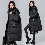 Long Down Cotton Clothes Female 2024 Winter New Advanced Feeling Style Over The Knee Cotton-Padded Jacket Loose And Thick Hooded Padded Clothes-Outfit