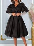 Women's Clothing V-Neck Big Swing Bubble Sleeve Banquet Dress Bridesmaid Dress