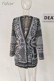 2023 Autumn And Autumn New Fashion fit V-Neck Patchwork Long Sleeve Thickened Suit Top Printed Women's Coat