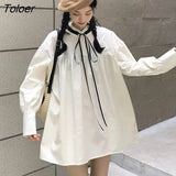 Sleeve Dresses Women Temperament Sweet College Lovely Korean Style New Vestidos Loose Fit Harajuku Drawstring Autumn