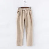 Spring Summer Casual Cotton Linen Pants Women Elastic Waist Solid Pockets Retro Loose Women's Harem Pants Trousers