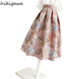 Temperament Skirts for Women 2023 Faldas Mujer De Moda Fashion Pink Print Vintage A-line Pleated Skirt High Waist Korean