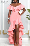 Cascading Ruffles Mermaid Dresses Sexy Slash Neck High Low Hemline Evening Dress Simple Pacakge Hip Birthday