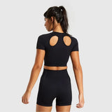 Seamless Gym Set Short Sleeve Crop Tops Fitness Shorts Sports Wear Workout Clothes Women Gym Clothing 2Pcs Sport
