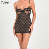 Sexy See Through Lace Women Dress Black Spaghetti Strap High Slit Evening Dress Female Spring Skinny Elegant