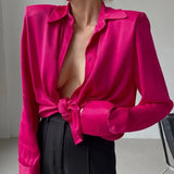 Sleeve Sexy Pink Shirt 2022 Spring and Autumn Blouse Tops Women Clothes Temperament Fashion Women Shirt Femme New