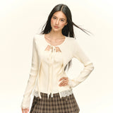 New Women's Design Temperament Lace Splicing Elastic Knitting Shirt Fashion Two