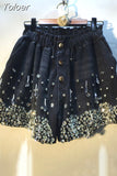 2023 Summer Women's Shorts New Fashion High Elastic Waist Tassel Diamond Wide Leg Denim Short Pant Female Tide