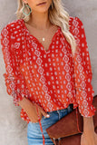 Women's Clothing 2025 Autumn And Winter New Broken Flower Printed Shirt V Collar Long-Sleeved T-Shirt Top
