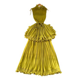 Luxury High-End Feeling Sleeveless Dress Women's Summer Lotus Leaves Side Waist Temperament Niche Chic Beautiful Long