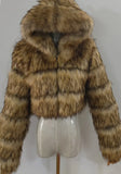 Full Sleeves Leopard Print Hooded Short Fur