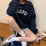 Toloer 2024 New Embroidered Letter Thin Hoodie Female Loose Round Collar Fashion Student Long Sleeve Jacket Coat