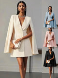 Autumn Commute Double Buckle Shawl Cloak Solid Color Suit Dress Women's
