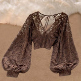 With Thin Short Perspective Creek Lace Jersey Autumn Dress New Korean Version Of The T-Shirt T-Shirt On The