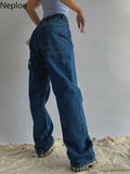 2023 Woman High Waist Jeans Retro White Black Jeans Trousers Straight Overalls Pants Long Loose Wide Leg Jeans for