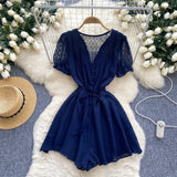 Women's Seaside Beach Pants Summer Dress New V-Neck Bubble Sleeves With Broad Legs